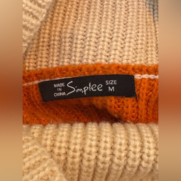 Simple Cream and Orange Cowl Neck Sweater - Picture 5 of 5